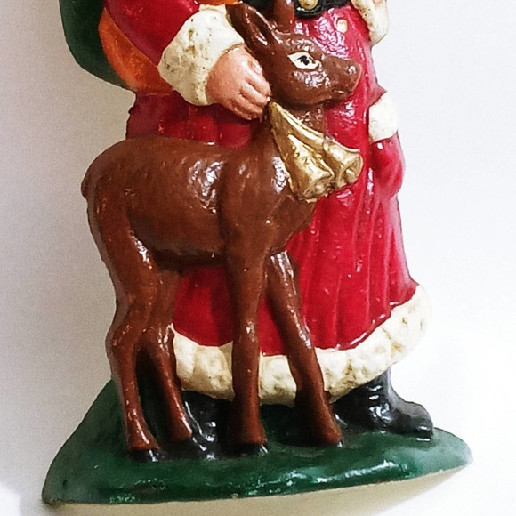 Vintage Father Christmas Cast Iron Doorstop Deer St Nick Santa Clause (hsu) - Picture 3 of 5